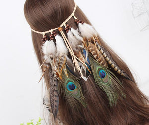 Gypsy Indian Hippie Bohemian Feather Hair Band Headwear