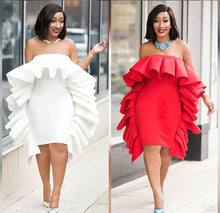 Load image into Gallery viewer, Sexy Off Shoulder Ruffle Solid Color Bodycon Mini Dress