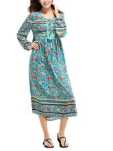 Load image into Gallery viewer, Romantic Blue Floral 3/4 Sleeve Bohemia Dress Maxi Dress