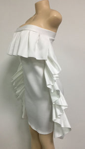 Sexy Off Shoulder Ruffle Solid Color Bodycon Mini Dress