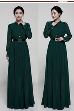 Load image into Gallery viewer, Stand-Up Collar Single-Breasted Long-Sleeved Large Swing Chiffon Mopping Dress