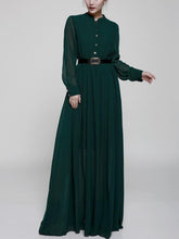 Load image into Gallery viewer, Stand-Up Collar Single-Breasted Long-Sleeved Large Swing Chiffon Mopping Dress