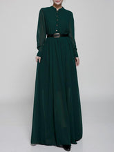 Load image into Gallery viewer, Stand-Up Collar Single-Breasted Long-Sleeved Large Swing Chiffon Mopping Dress