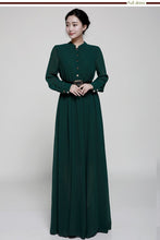 Load image into Gallery viewer, Stand-Up Collar Single-Breasted Long-Sleeved Large Swing Chiffon Mopping Dress