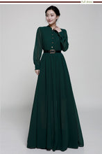 Load image into Gallery viewer, Stand-Up Collar Single-Breasted Long-Sleeved Large Swing Chiffon Mopping Dress