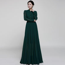 Load image into Gallery viewer, Stand-Up Collar Single-Breasted Long-Sleeved Large Swing Chiffon Mopping Dress