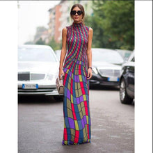 Load image into Gallery viewer, Sleeveless Turtle Neck Floral Checked Maxi Dress