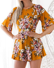 Load image into Gallery viewer, Floral Print Half Sleeve High Waist Jumpsuit Rompers