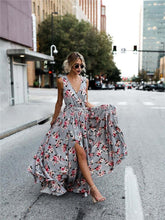 Load image into Gallery viewer, Flower V Neck Sleeveless Belted Bohemia Maxi Long Dress