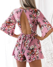 Load image into Gallery viewer, Floral Print Half Sleeve High Waist Jumpsuit Rompers