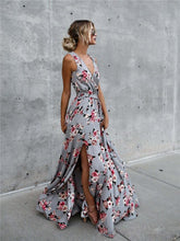 Load image into Gallery viewer, Flower V Neck Sleeveless Belted Bohemia Maxi Long Dress