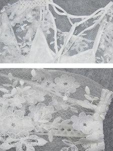 Lace Embroidered Falbala See-through Midi Dress Cover-Ups