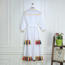 Load image into Gallery viewer, POLO RETRO CLASSIC BOHO EMBROIDERY TASSELS LONG DRESS