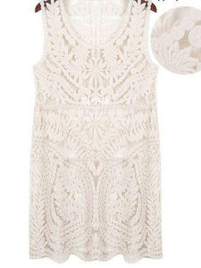 Naked Leisure Hollowed Out Full Lace Sleeveless Vest Dress Loose Sexy Dress