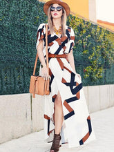 Load image into Gallery viewer, Fashion Printed Short Sleeves Deep V-neck Split-side Maxi Dress
