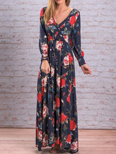 Load image into Gallery viewer, Autumn Floral V-neck Long Sleeves Bohemia Maxi Dress