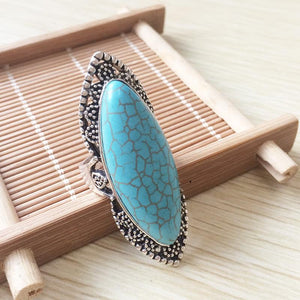 Vintage Bohemian Natural Stone Turquoise Adjustable Rings Jewelry