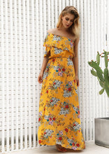 Load image into Gallery viewer, Summer Floral Print Off Shoulder High Waist Beach Maxi Dress