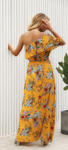 Summer Floral Print Off Shoulder High Waist Beach Maxi Dress