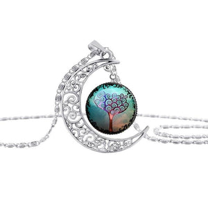 Colorful Hollow Tree of Life Necklaces Moon Pendant Necklace