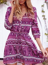 Load image into Gallery viewer, Fashion Bohemia Floral with Buttons 3/4 Sleeve Mini Vacation Dress