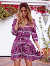 Load image into Gallery viewer, Fashion Bohemia Floral with Buttons 3/4 Sleeve Mini Vacation Dress