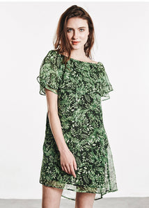 Printed Chiffon Short Sleeve Short Mini Dress