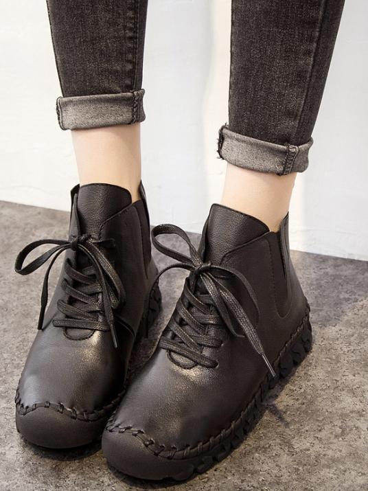Winter Solid Color Genuine leather Booties