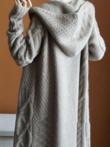 Long Hooded Cardigans Open Front Knitted Sweaters Outwear