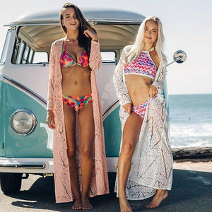 2018 New Lace Hollow Loose Cardigan Beach Bikini Cover Up