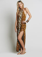 Load image into Gallery viewer, Bohemian style Sequin embroidered flowers hanging neck halter open the beach dress