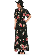 Load image into Gallery viewer, Floral Print V Neck Split Belted Beach Maxi Dress