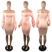 Load image into Gallery viewer, Sexy Off Shoulder Trumpet Sleeve Solid Color Bodycon Mini Dress