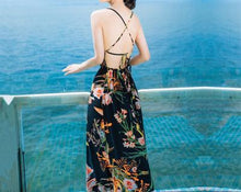 Load image into Gallery viewer, Sexy Floral Print Back Cross Split Beach Bohemia Maxi Dress