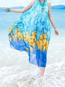 Chiffon Printed Sleeveless Plus Size Bohemia Beach Maxi Dress