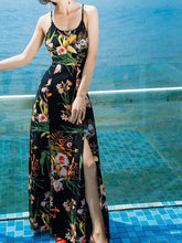 Load image into Gallery viewer, Sexy Floral Print Back Cross Split Beach Bohemia Maxi Dress