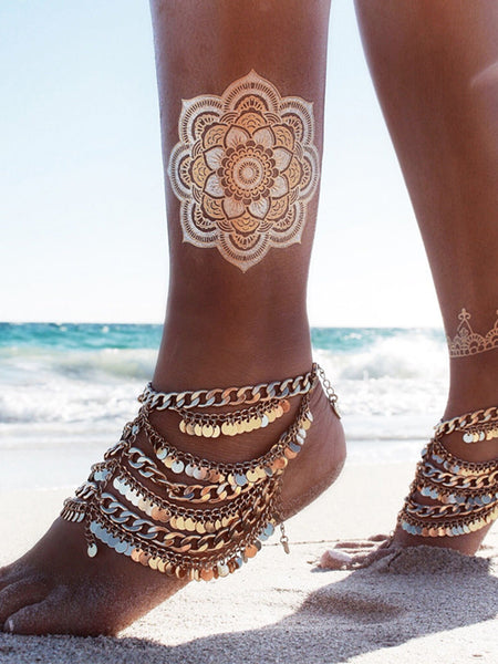 Exaggerated Bohemia Paillette Tassels Punk Beach Footchain Accessories Anklet