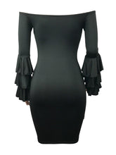 Load image into Gallery viewer, Sexy Off Shoulder Trumpet Sleeve Solid Color Bodycon Mini Dress