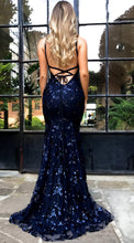 Load image into Gallery viewer, Sequin V Neck Spaghetti Strap Evening Party Dress
