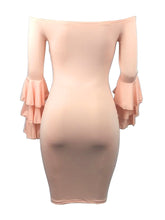 Load image into Gallery viewer, Sexy Off Shoulder Trumpet Sleeve Solid Color Bodycon Mini Dress