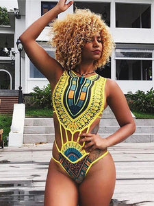 Ethnic Style Print Triangle Conjoined Swimwear