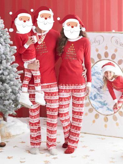 Christmas Day Plus Size Family Clothing Pajamas Autumn Winter Long Sleeve Letter Print Top And Long Print Pants Trousers One Set