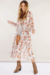Floral Chiffon Long Sleeve Beach Maxi Dress