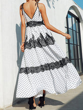 Load image into Gallery viewer, Sexy V-neck Polka Dot Spagetti Strap Lace up Summer Maxi Dress