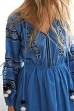 Load image into Gallery viewer, High quality hollow embroidery fringed waist ball strap full sleeve long Bohemia dress