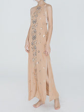 Load image into Gallery viewer, Bohemian style Sequin embroidered flowers hanging neck halter open the beach dress