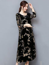Load image into Gallery viewer, Velvet Print Round Neck Loose Maxi Dress