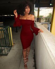 Load image into Gallery viewer, Sexy Off Shoulder Trumpet Sleeve Solid Color Bodycon Mini Dress