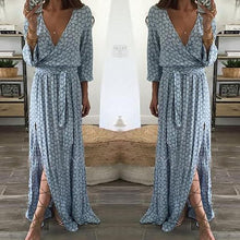 Load image into Gallery viewer, Mid Sleeve Floral Sexy V-neck Wide Hem Long Dress