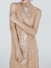 Load image into Gallery viewer, Bohemian style Sequin embroidered flowers hanging neck halter open the beach dress